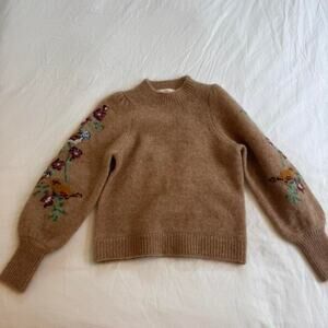 Sezane brown sweater with embroidered